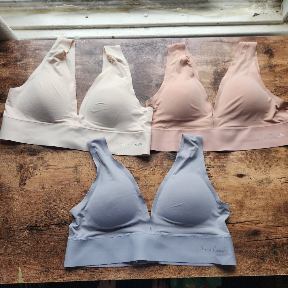 Vince Camuto Seamless Bralette Trio in Ivory, Blush, and Light Blue